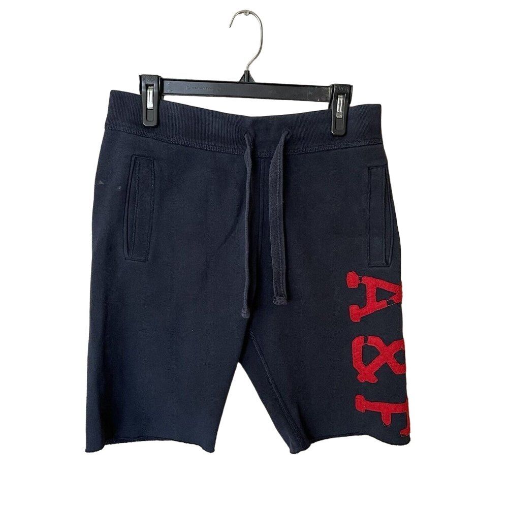 Vintage Abercrombie & Fitch Fleece Shorts Heavyweight Mens Small Blue‎ Red Logo
